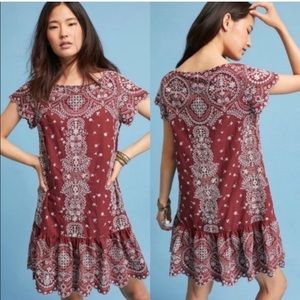 Anthropologie Red and White Patterned Dress